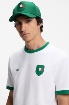 Gorra en sarga brillante con logo e insignia de bandera nacional, Mexico