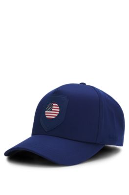 Gorra en sarga brillante con logo e insignia de bandera nacional, USA