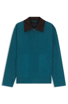 BOSS BY BECKHAM cotton jacket with contrast collar, Light Blue