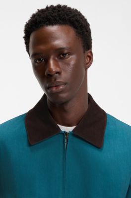 BOSS BY BECKHAM cotton jacket with contrast collar, Light Blue