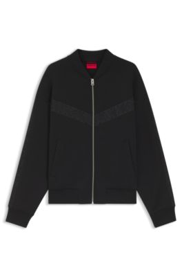 Veste en coton m&eacute;lang&eacute; avec rayures brod&eacute;es, Noir