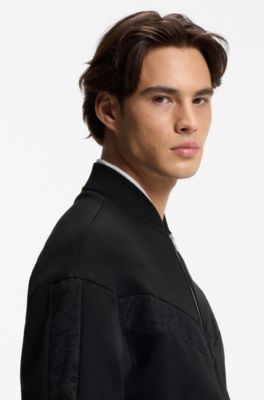 Chaqueta de algod&oacute;n con rayas bordadas, Negro