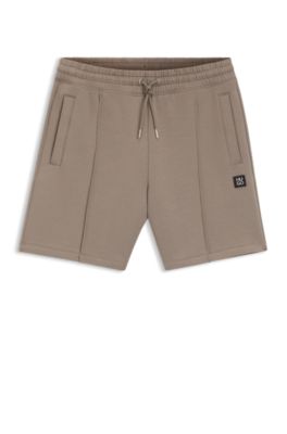 Shorts de algod&oacute;n con logo apilado, Marr&oacute;n claro