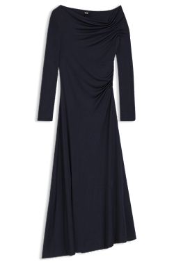 Vestido de manga larga con cuello asimétrico