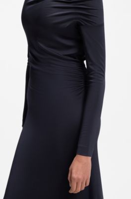 Long-sleeved dress with asymmetric neckline, Dark Blue