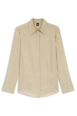 Blusa regular fit con cierre oculto, Beige claro