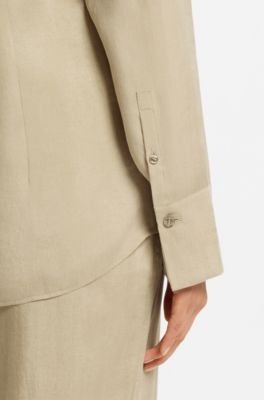 Regular-fit blouse with concealed closure, Light Beige