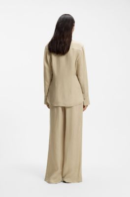 Blusa regular fit con cierre oculto, Beige claro