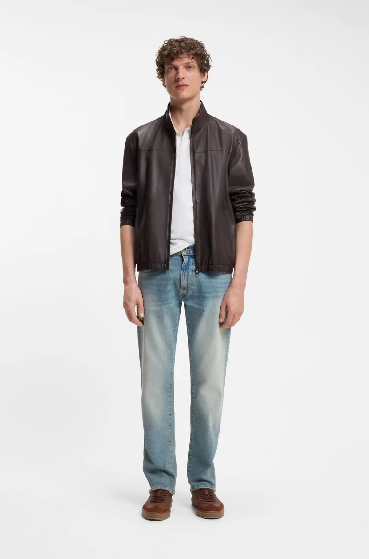 Veste en cuir nappa BOSS BY BECKHAM, Marron