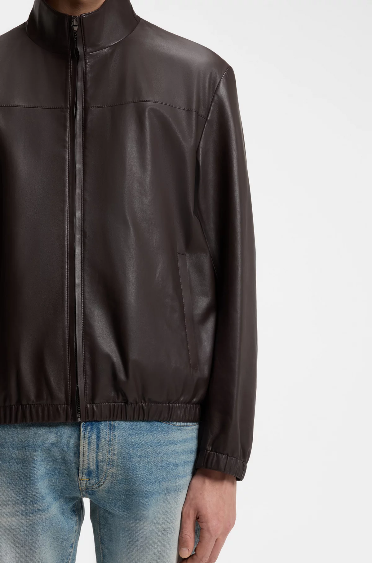 Veste en cuir nappa BOSS BY BECKHAM, Marron