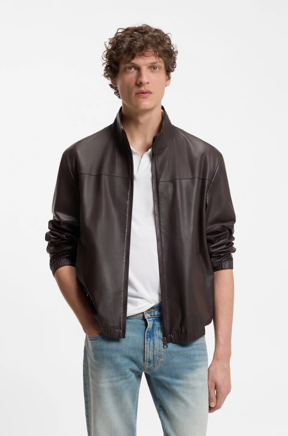 Veste en cuir nappa BOSS BY BECKHAM, Marron