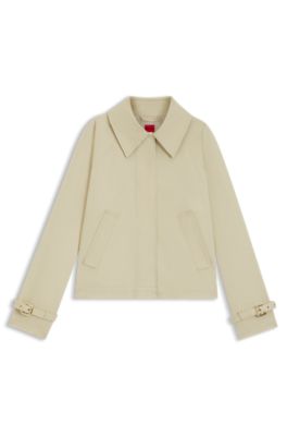 Regular-fit short trench coat in cotton, Beige