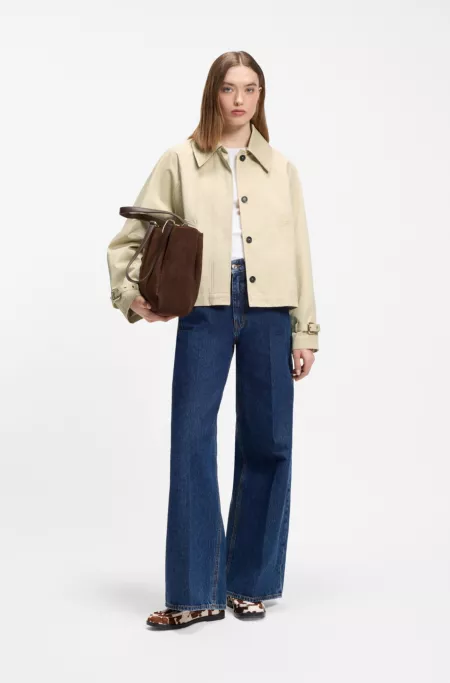 Regular-fit short trench coat in cotton