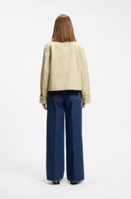 Regular-fit short trench coat in cotton, Beige