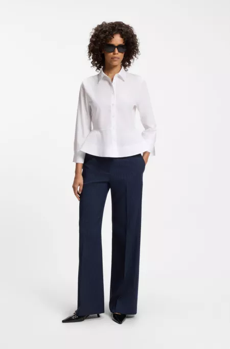 Slim-fit blouse in cotton with peplum hem
