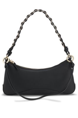 Faux-leather shoulder bag with two straps, Black