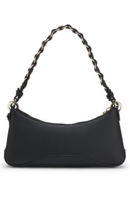 Faux-leather shoulder bag with two straps, Black