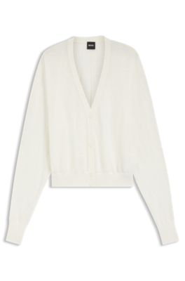 Linen-cotton cardigan with buttoned front, White