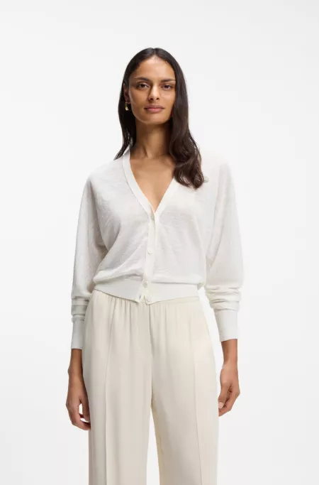 Linen-cotton cardigan with buttoned front