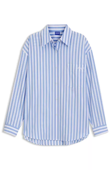 Striped cotton oversized-fit blouse with Happy HUGO logo