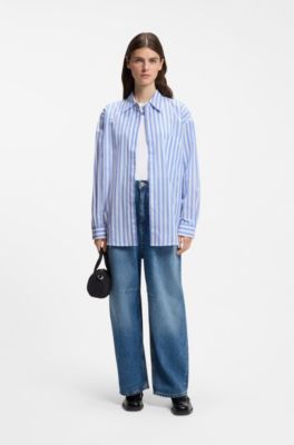 Blusa oversize fit de algod&oacute;n con rayas y logo Happy HUGO, Fantas&iacute;a