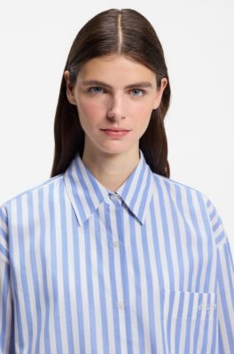 Blusa oversize fit de algod&oacute;n con rayas y logo Happy HUGO, Fantas&iacute;a