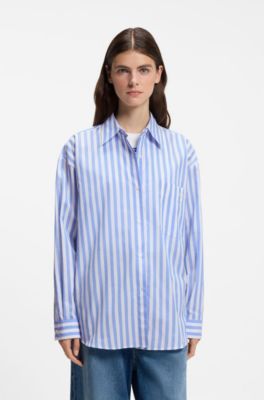 Blusa oversize fit de algod&oacute;n con rayas y logo Happy HUGO, Fantas&iacute;a