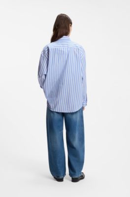 Blusa oversize fit de algod&oacute;n con rayas y logo Happy HUGO, Fantas&iacute;a