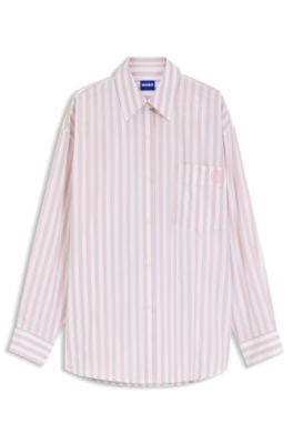 Blusa oversize fit de algod&oacute;n con rayas y logo Happy HUGO, Fantas&iacute;a