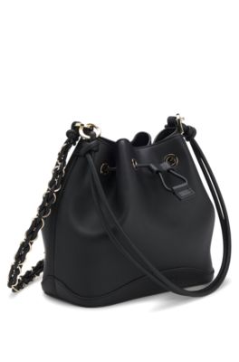 Faux-leather bucket bag with two straps, Black
