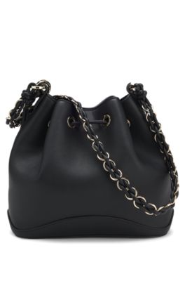 Faux-leather bucket bag with two straps, Black