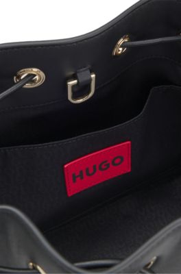 Bolso bucket de piel sint&eacute;tica con dos correas, Negro