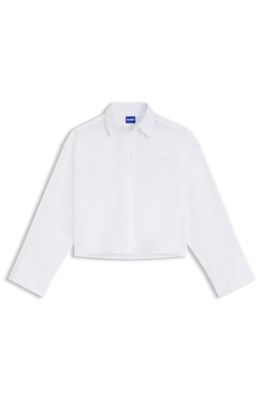 Oversized pinstriped cotton shirt with open-cut hem, White