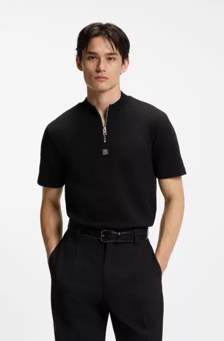 Cotton-blend T-shirt with zipper neck
