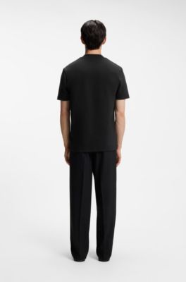 Cotton-blend T-shirt with zipper neck, Black
