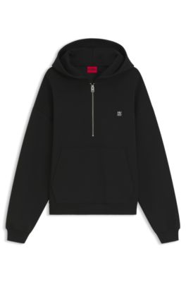 Sudadera de algod&oacute;n estructurado con capucha y cremallera en el cuello, Negro