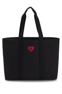 Heart-logo tote bag in cotton canvas, Black