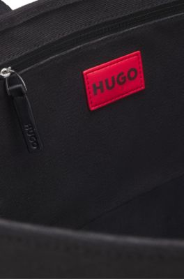 Bolso tote de lona de algod&oacute;n con logo de coraz&oacute;n, Negro