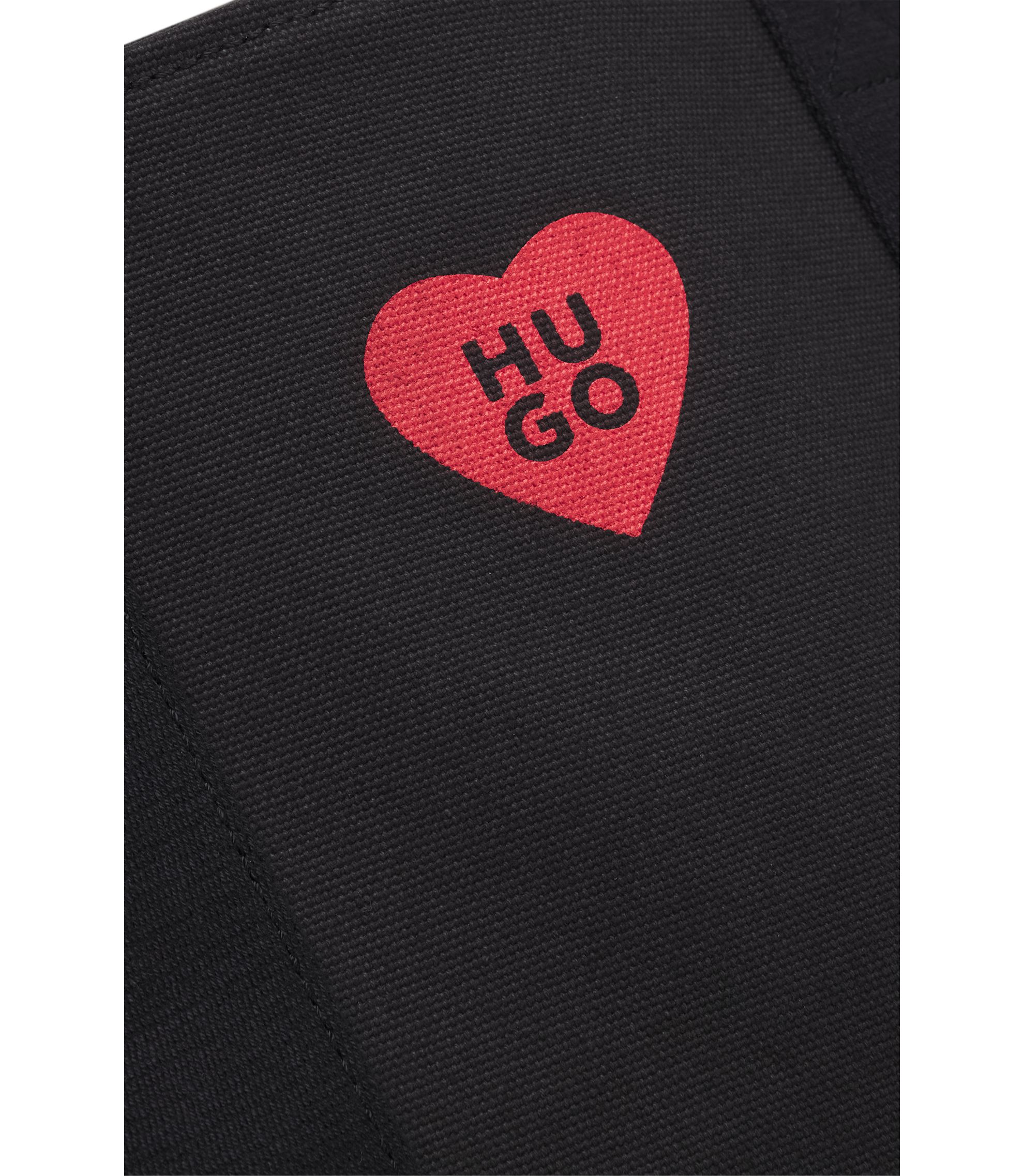 HUGO - Heart-logo tote bag in cotton canvas - Black