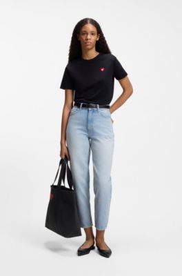 Bolso tote de lona de algod&oacute;n con logo de coraz&oacute;n, Negro