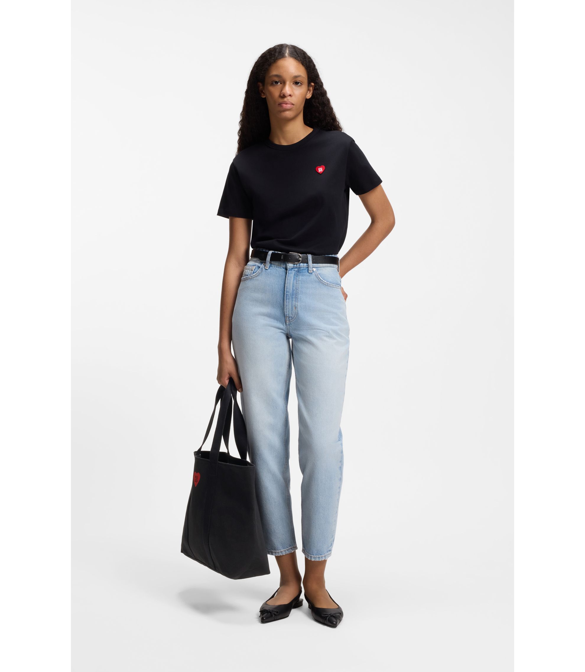 HUGO - Heart-logo tote bag in cotton canvas - Black