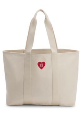 Heart-logo tote bag in cotton canvas, White