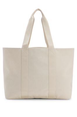 Heart-logo tote bag in cotton canvas, White