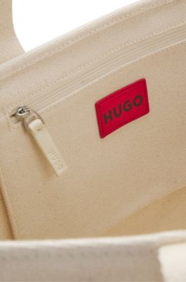 Heart-logo tote bag in cotton canvas, White