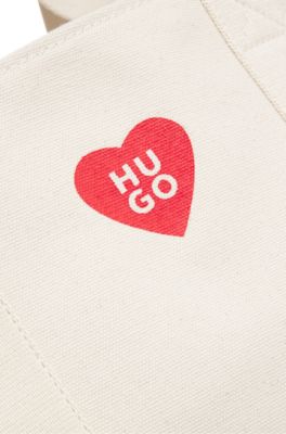 Heart-logo tote bag in cotton canvas, White