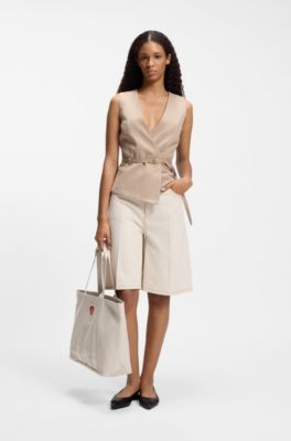 Bolso tote de lona de algod&oacute;n con logo de coraz&oacute;n, Blanco