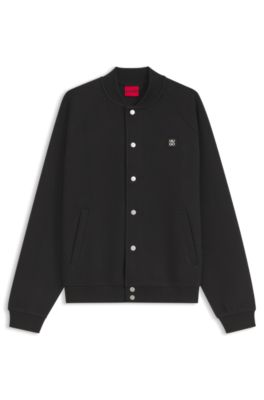 Interlock-jersey bomber jacket with stacked-logo trim, Black