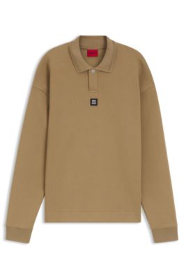 Structured cotton-blend sweatshirt with polo collar, Beige