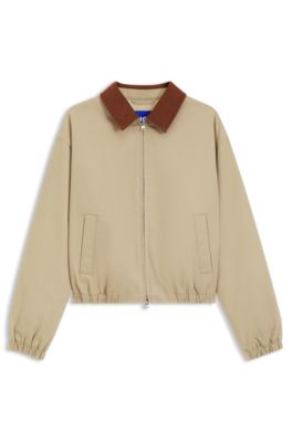 Chaqueta de algod&oacute;n el&aacute;stico con cuello de pana en contraste, Beige claro