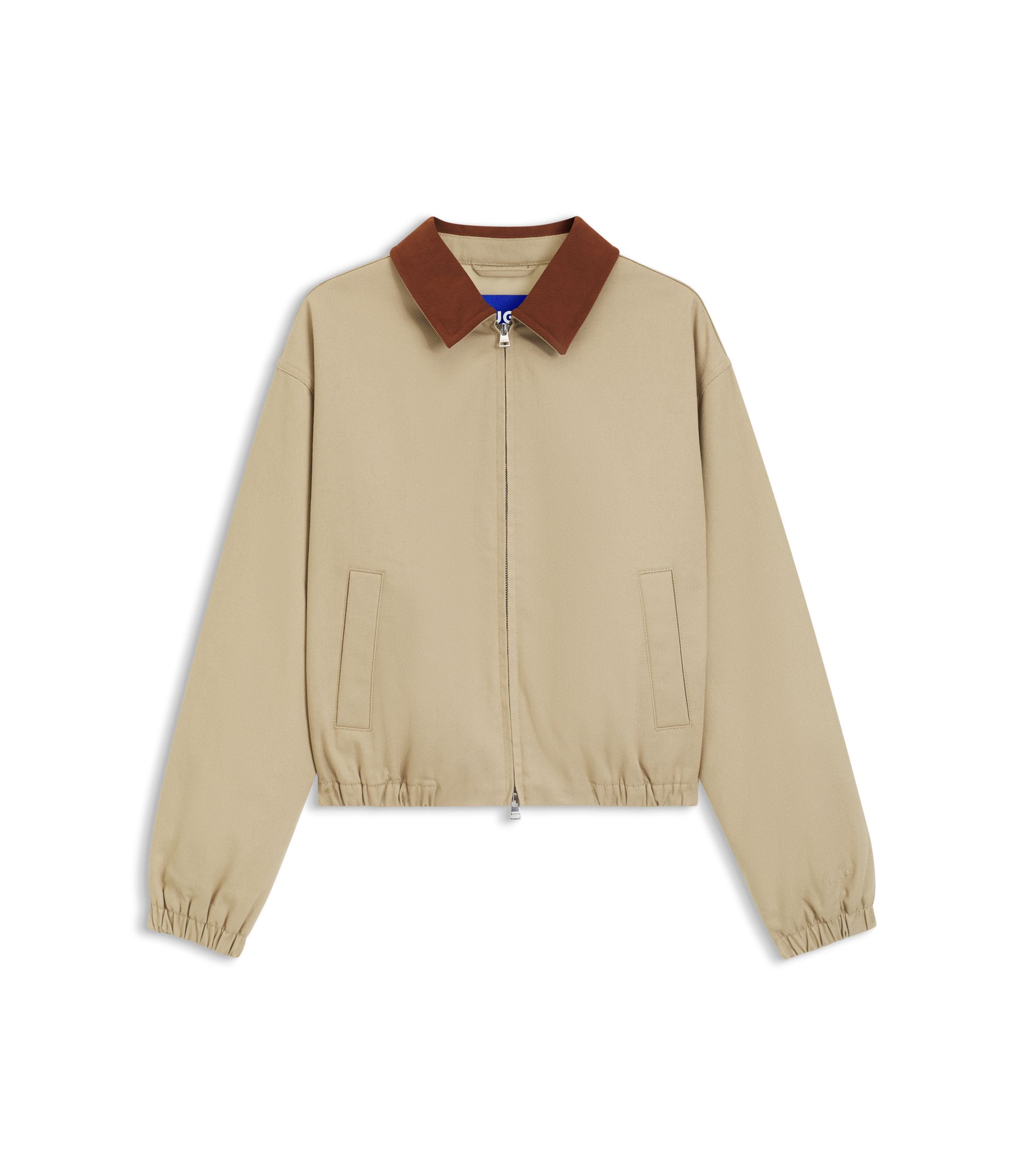 HUGO - Stretch-cotton jacket with contrast corduroy collar - Light